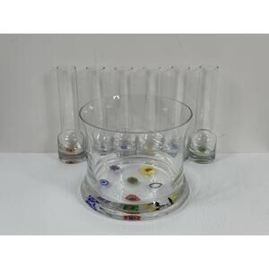 Leonardo Murano Millefiori Ice Bucket w/ Vodka Shooter Shot Glasses Chiller Set‎